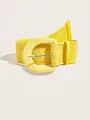 Bohemian style bright yellow woven stretch belt with large D-ring buckle for women - Yellow