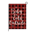 Christmas garden flag featuring red and black buffalo plaid with snowflakes pattern - Style ZQ008-16 (Cold Outside)