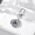 Detail of silver rose keychain with blue evil eye bead on a textured stone surface - 8# Silver Flower Blue Pink Eye