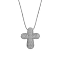 Silver cross pendant necklace featuring full cubic zirconia stones and 18k plating - Silver Thick Pave Cross (FP50490406W)