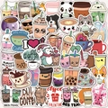 50 lindos adhesivos impermeables de Boba Tea y café con animales para laptops y botellas - Tema Té Boba