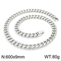 Silver 9mm wide stainless steel Cuban link chain necklace 600mm length 80g weight - 600mm x 9mm (KN225298-Z)