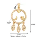 Gold Hamsa Hand pendant with crescent moon and evil eye charms with zircon stones - Gold Hollow Multi-Pattern