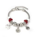 Detail of silver alloy bracelet with red rhinestones and elephant butterfly charms - Red (A1-006)