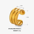 Three-layer textured golden C-shaped earring in stainless steel, 1.7cm height, 4.7g weight - Triple Round Line Style / Gold
