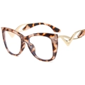 Cat-Eye-Sonnenbrille mit Schildpatt-Rahmen und goldenen, hohlen, geschwungenen Metallbügeln - Schildpatt-Rahmen Transparente Linsen