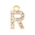 Detailed view of a gold-plated letter R pendant encrusted with sparkling clear rhinestones - Letter R-Gold