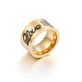 Wide gold-plated letter ring with Love engraving and sparkling cubic zirconia stones - Heart Butterfly Inlay Style (KR42662-K)