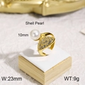 Chic golden ring featuring a 10mm white shell pearl and crystal leaf in luxury style - US 6 / Leaf Pearl Style(KR31902-K)