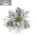 Silver artificial poinsettia flower with glitter for Christmas tree decor, 13cm diameter - Silver
