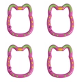 Pink cat-shaped lobster clasp hooks with green and yellow accents in a 4-piece pack - 1pc/pack / Rose Red