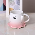 Close-up of cute ghost ceramic mug with white to pink gradient and star patterns - 16oz / Large Pink Gradient Ghost Mug (With Spoon)