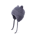 Gray knitted winter hat for toddlers with cute cat ears and long warm earflaps - Gray