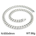 Polished silver stainless steel Cuban chain necklace, 650x9mm size, 86g weight - 650mm x 9mm (KN225299-Z)