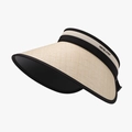 Visiera parasole in paglia beige da donna con tesa larga e bordo in tessuto nero - Nero