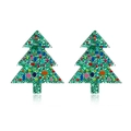 Sparkly green Christmas tree stud earrings with colorful polka dots on white background - Acrylic Christmas Tree Earrings