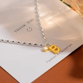 S925 silver beaded bracelet with golden letter B pendant and sparkling zircon detail - Silver Letter B