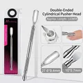 Detailed macro view of 132mm double-ended stainless steel nail cuticle pusher tool - Double-ended Cylindrical Pusher Head 06