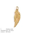 Detailed 26x10mm 14K gold plated stainless steel angel wing feather pendant charm - Large Wing-14k Gold