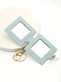 Light blue PU leather square keychain photo holder with gold metal ring and snap closure - Light Blue