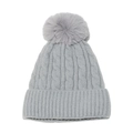Détails de la maille torsadée et du pompon en fausse fourrure sur bonnet gris - M (56-58cm) / Gris