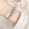 Silver beaded bracelet with sparkling rhinestones and adjustable drawstring chain clasp - Rhinestone Spacer Style (E415) / Silver