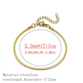 Polished 18K gold-plated stainless steel chain bracelet with 2.3mm flat links - Flat Curb/Side Chain Style / 2.3mm Wide (17+5cm) / Gold