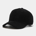 Detailed side view of high-quality black corduroy baseball cap with fine ribbed texture - Black