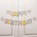 Macaron color Happy Birthday daisy banner with gold trim for party decoration - Candy Flower Banner