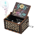 Dark brown wooden hand-crank music box with colorful You Are My Sunshine sunflower art - Black Painted