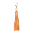Orange PU leather tassel keychain with gold-tone spring ring clasp for bags - Orange