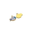 Blue and white enamel fish charm bead in gold finish for DIY jewelry making - 11*17mm Chubby Fish - Blue & White Stripes