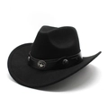 Classic black wool felt western cowboy hat with leather band and silver star metal studs - M (56-58cm) / Black