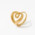 Anillo de corazón hueco y retorcido en oro pulido con diseño minimalista ajustable - Estilo Dorado (KD772)