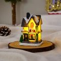 Luminous resin Christmas mini house with snow detail and warm lights on a wooden base - European Villa (Style I)