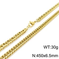 Golden 6.5mm Cuban link chain necklace for men with lobster clasp, 450mm length - 45cm / Lobster Clasp Gold Necklace (KN119003-Z)