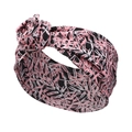 Samt-Haarband mit Blumenmuster und 3D-Rosenknoten in rosa und schwarzen Mustern - Rosa Blatt
