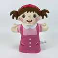 Plush girl hand puppet toy in pink dress with brown pigtails for role-play fun - 25cm Half-body Daughter