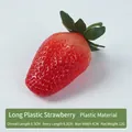 Lifelike red plastic strawberry model with seeds and green leaves for decor - Plastic Long Strawberry
