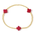 Bracciale a sfere dorate con tre ciondoli a croce rossa su sfondo bianco pulito - Perline Oro-Croce Rossa