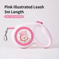 Pink retractable dog leash 5m with cute cartoon design and durable metal safety lock - 5M / Pink (Illustration)
