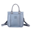 Grande borsa tote in nylon blu grigio con tracolla regolabile e logo del marchio - Azzurro