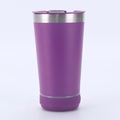 Purple 16oz stainless steel insulated travel mug with integrated Bluetooth speaker base - 16oz / Purple (Upgraded with Speaker)