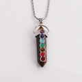 Tiger eye crystal hexagonal pendant necklace with seven chakra gemstones and silver chain - Tiger Eye Hexagon Column