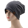Detail of grey slouchy beanie with F&S leather label on white background - 56-61cm / 05 Dark Grey