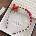 Handmade beaded Christmas headband featuring red and green bows with golden bells - 9-Brown Plaid Bow Bell Headband