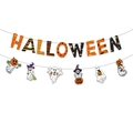 Halloween party decoration set featuring pumpkin ghost banners and orange letter flags - Halloween Ghost Lanner Banner
