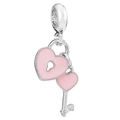 Pink enamel heart lock and key charm in silver finish for DIY jewelry bracelets - Pink Heart Lock & Key (002)