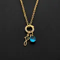Elegant 14K gold plated stainless steel necklace with letter J and blue crystal gem - Letter F