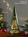 25cm green glass Christmas tree lantern with gold snowflake patterns and battery base - Large / Green